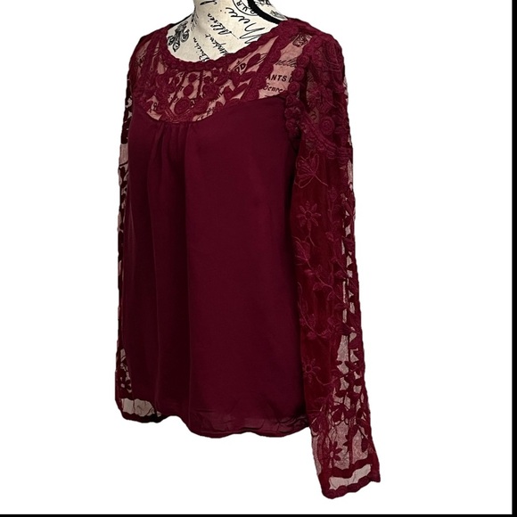 Vtg Y2k Retro Xhilaration Burgundy Lace Tunic Blouse Dark Coquette Preppy Boho L - Picture 2 of 11